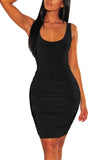 MB FASHION Sleeveless Ruched Bodycon Mini Dress with Scoop Neckline 1601 LAST XXL