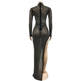 MALYBGG Rhinestone Adorned Long Sleeve Maxi Dress 6040LY