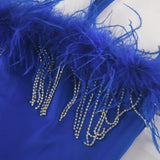 MALYBGG Rhinestone Chain Feather Jumpsuit for Women 0258LY