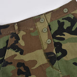 MB FASHION High-Waisted Camo Cargo Midi Skirt with Front Slit 8805LY