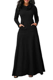 MB FASHION Elegant Long-Sleeve Maxi Dress with Pockets and Cowl Neck 4009