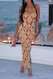 MB FASHION Geometric Cutout Mesh Midi Dress with Spaghetti Straps 4230AT