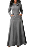 MB FASHION Elegant Long-Sleeve Maxi Dress with Pockets and Cowl Neck 4009