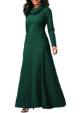 MB FASHION Elegant Long-Sleeve Maxi Dress with Pockets and Cowl Neck 4009