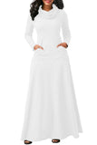 MB FASHION Elegant Long-Sleeve Maxi Dress with Pockets and Cowl Neck 4009