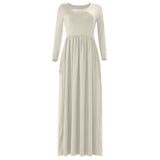 MB FASHION Elegant Long Sleeve Maxi Dress with Gathered Waist 1888