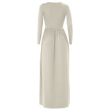 MB FASHION Elegant Long Sleeve Maxi Dress with Gathered Waist 1888