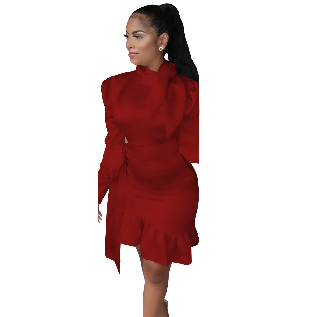 long sleeve ruffle bodycon dress Final Sale Plus Size Long Sleeve Velvet Ruched Bodycon Dress with Bott Chic And Curvy