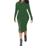 MB FASHION Bodycon Midi Dress with Cutout Details and Long Sleeves 9403