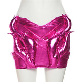 MB FASHION Metallic Mini Skirt with Crisscross Panels 5797LY