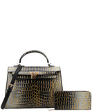 EVERY FASHION Croc Embossed Structured Handbag with Matching Wallet CJ-9168W
