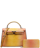 EVERY FASHION Croc Embossed Structured Handbag with Matching Wallet CJ-9168W