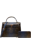 EVERY FASHION Croc Embossed Structured Handbag with Matching Wallet CJ-9168W