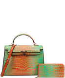 EVERY FASHION Croc Embossed Structured Handbag with Matching Wallet CJ-9168W