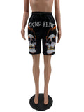 MB FASHION Skull Graphic Drawstring Shorts with Bold Text Print 6027R L-XXL
