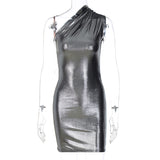 MB FASHION One-Shoulder Shiny Mini Dress - Elegant Party Outfit 9917LY