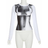 MB FASHION Graphic Print Long-Sleeve Fitted Top 5882LY