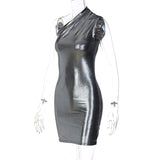 MB FASHION One-Shoulder Shiny Mini Dress - Elegant Party Outfit 9917LY