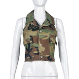 MB FASHION CAMO Cropped Sleeveless Vest with Raw Edges and Pockets 9185LY