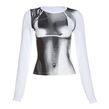 MB FASHION Graphic Print Long-Sleeve Fitted Top 5882LY