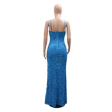 MALYBGG V-Neck Sequin High Slit Evening Dress 900983LY
