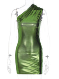 MB FASHION One-Shoulder Shiny Mini Dress - Elegant Party Outfit 9917LY