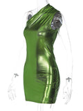 MB FASHION One-Shoulder Shiny Mini Dress - Elegant Party Outfit 9917LY