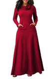 MB FASHION Elegant Long-Sleeve Maxi Dress with Pockets and Cowl Neck 4009