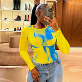 MB FASHION Graphic Print Long-Sleeve Fitted Top 5882LY