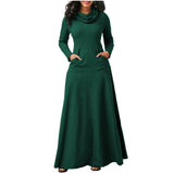 MB FASHION Elegant Long-Sleeve Maxi Dress with Pockets and Cowl Neck 4009