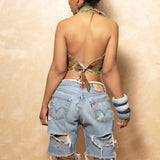 MB FASHION CAMO Cropped Sleeveless Vest with Raw Edges and Pockets 9185LY