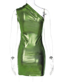 MB FASHION One-Shoulder Shiny Mini Dress - Elegant Party Outfit 9917LY