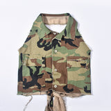 MB FASHION CAMO Cropped Sleeveless Vest with Raw Edges and Pockets 9185LY
