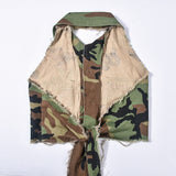 MB FASHION CAMO Cropped Sleeveless Vest with Raw Edges and Pockets 9185LY