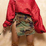 MB FASHION Distressed High-Waist Camo Camouflage Mini Skirt 9190LY