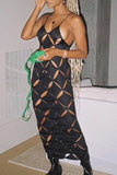 MB FASHION Geometric Cutout Mesh Midi Dress with Spaghetti Straps 4230AT