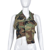 MB FASHION CAMO Cropped Sleeveless Vest with Raw Edges and Pockets 9185LY