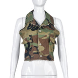 MB FASHION CAMO Cropped Sleeveless Vest with Raw Edges and Pockets 9185LY