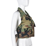 MB FASHION CAMO Cropped Sleeveless Vest with Raw Edges and Pockets 9185LY
