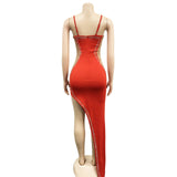 MALYBGG Solid Color Rhinestone Strap Maxi Dress 6039LY