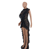 MALYBGG Ruffle Neckline Sleeveless Lace Gown 1055LY