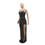 MALYBGG Spaghetti Strap Rhinestone-Adorned Leg-Revealing Dress 9832LY