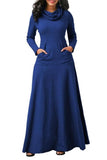 MB FASHION Elegant Long-Sleeve Maxi Dress with Pockets and Cowl Neck 4009