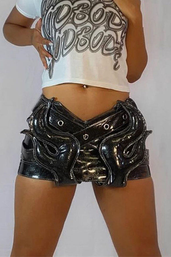MB FASHION Metallic Mini Skirt with Crisscross Panels 5797LY