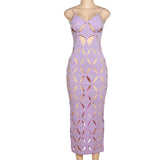MB FASHION Geometric Cutout Mesh Midi Dress with Spaghetti Straps 4230AT