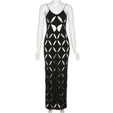 MB FASHION Geometric Cutout Mesh Midi Dress with Spaghetti Straps 4230AT