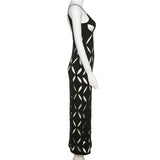 MB FASHION Geometric Cutout Mesh Midi Dress with Spaghetti Straps 4230AT