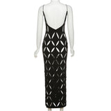 MB FASHION Geometric Cutout Mesh Midi Dress with Spaghetti Straps 4230AT