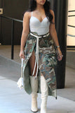 MB FASHION High-Waisted Camo Cargo Midi Skirt with Front Slit 8805LY