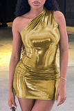 MB FASHION One-Shoulder Shiny Mini Dress - Elegant Party Outfit 9917LY